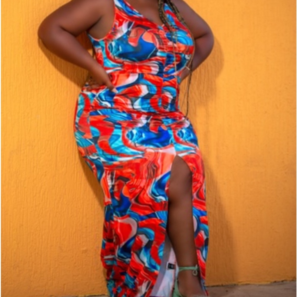 Multi color front split maxi dress